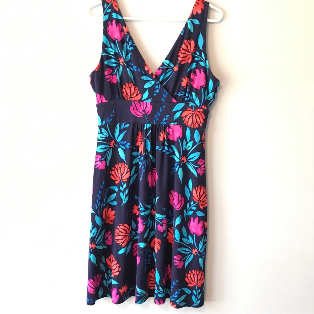 Cynthia Rowley Navy Floral Dress with Pink, Coral, and Teal Accents